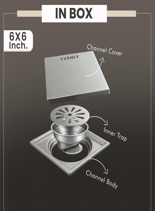 EVANEX EVANEX Tile Insert Floor Drain for Bathroom | 6x6 Inch 304 Grade Stainless Steel Invisible Shower Drain Channel | Bathroom Tile Insert Shower Drainer | Bathroom Drainer with Cockroach Trap - Image 3